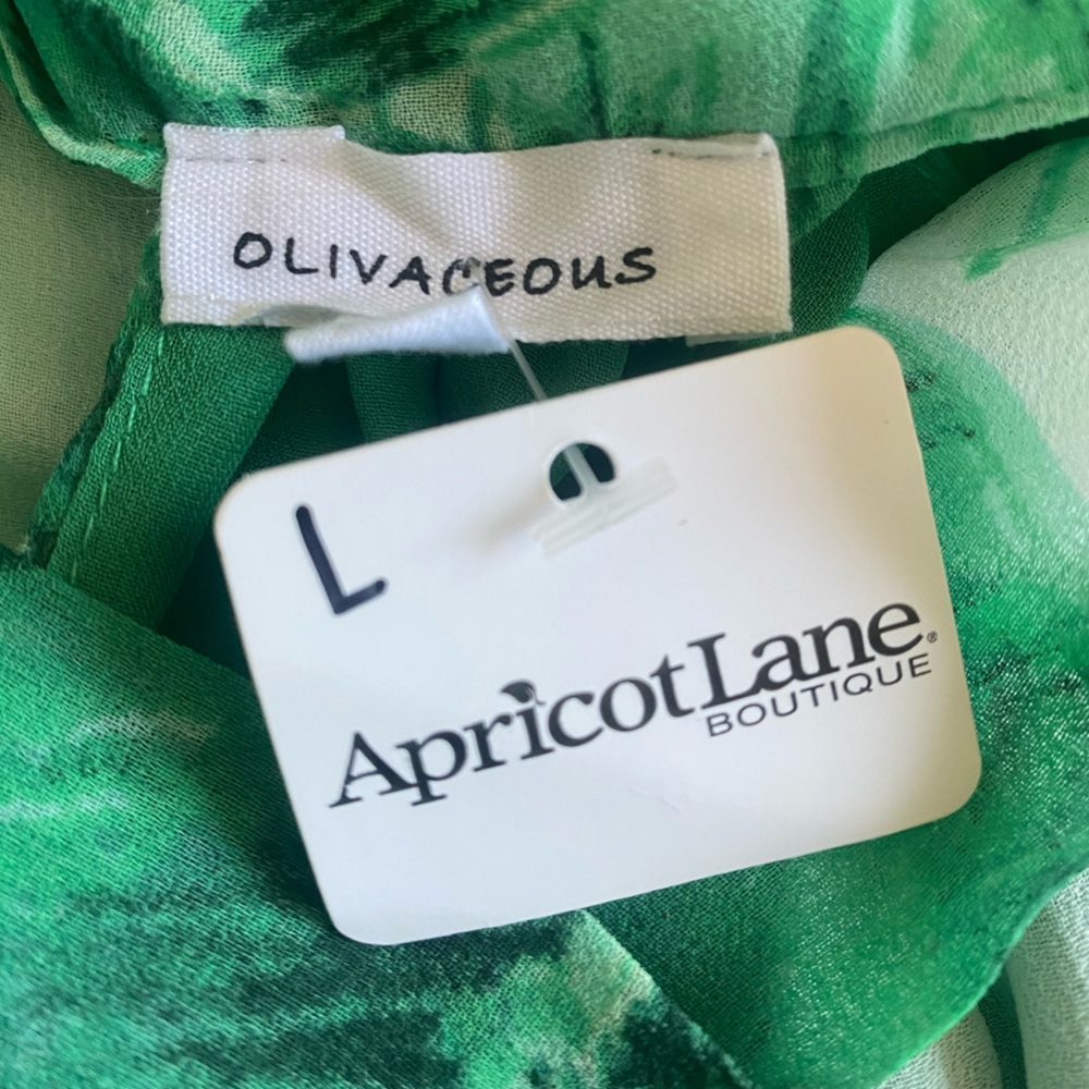 Apricot Lane Vibrant Green Leaf Dress women size‎ large - Picture 12 of 13